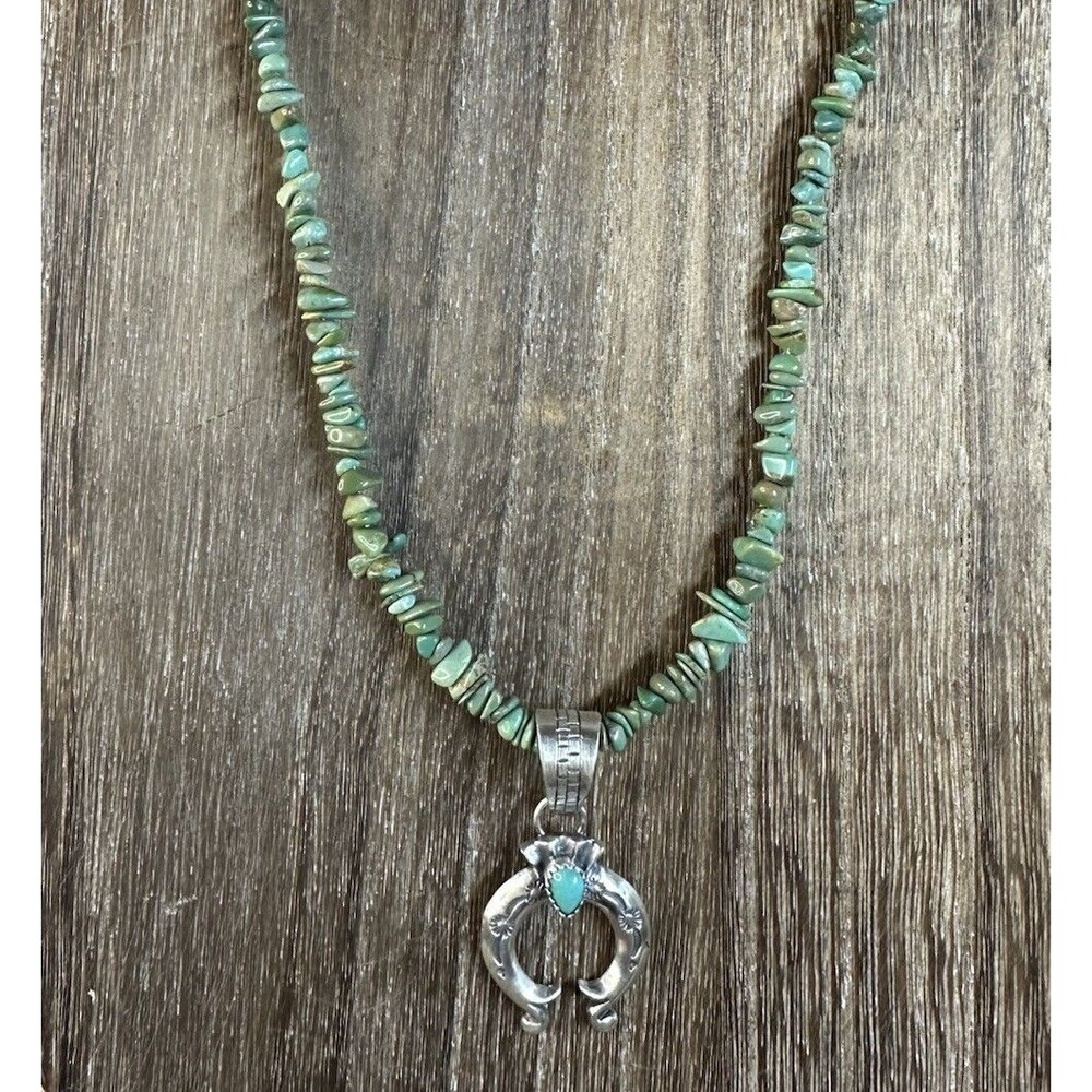 Native Navajo Sharon McCarthy 925 Sterling Kingman Turquoise Naja Necklace 16"